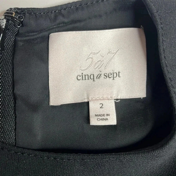 Cinq a sept black dress asymmetrical hem fringe feature sleeveless lined classic - Picture 11 of 13